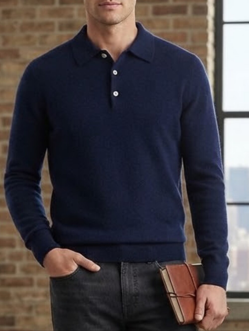 Vintage Knit for J.Crew 100% Cashmere Navy Blue 3-Button Polo Sweater Medium